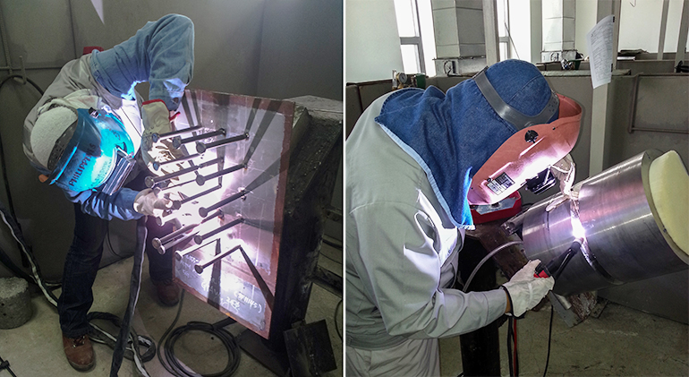 Welding engineers receiving technical training at Hyundai E&C’s nuclear welding school.
